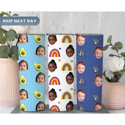 personalized baby photo tumbler, custom baby tumbler, cute baby face tumbler, gift ideas for mothers, baby travel mug, m