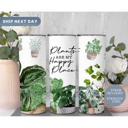 plants are my happy place tumbler, plant lover tumbler with straw, plant gift, garden tumbler for mom, (tm-33plants)