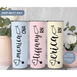 rn nurse tumblers, 6 color options, custom nurse travel mug, personalized nurse tumbler cup, nurse graduation gift, (tm-
