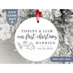 first christmas married ornament personalized married christmas ornament custom marriage couple ornament newlywed gif