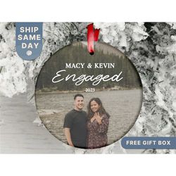 Engaged Christmas Ornament  Personalized Engagement Photo Ornament  Newly Engaged Couple Ornament  First Christmas Toget
