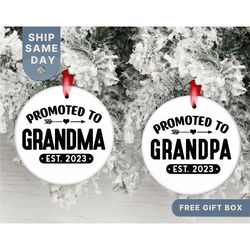 Promoted To Grandma & Grandpa Christmas Ornament, New Grandma Ornament, First Christmas As Grandpa Keepsake Gift, New Gr