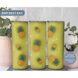 pineapple tumbler, 20oz skinny beach tumbler, summer tumbler for her, summer vibes, (tm-175 pineapple)