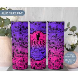 hocus pocus halloween tumbler, spooky tumbler cup, sanderson sisters travel cup, halloween 20oz skinny tumbler with stra