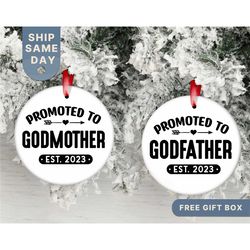 promoted to godparents ornament, new godmother christmas ornament, personalized godfather ornament, baptism gift, (or-82