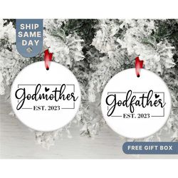 godparents christmas ornament, new godparents ornament, new godfather ornament, promoted to godmother keepsake gift, (or