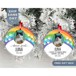 cat memorial custom photo ornament, christmas personalized cat ornament, cat loss ornament, pet loss keepsake gift, (or-