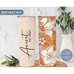 custom aunt tumblers, cup gift for new aunt, auntie announcement gift, floral auntie travel mug, aunt tumbler cup, (tm-6