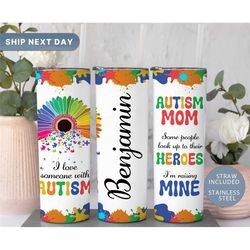 personalized autism tumbler cup, autism mom tumbler with straw, autism awareness travel mug, affirmations cup, (tm-69mom