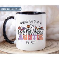 bestie to auntie est mug, new aunt coffee mug, new aunt gift, pregnancy announcement cup, custom gift for new auntie,(mu