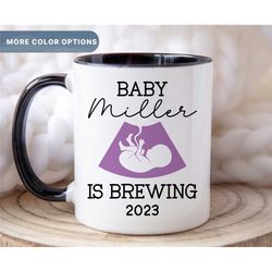 baby is brewing mug, personalized baby shower gift, baby reveal coffee mug, custom pregnancy announcement mug, (mug-10 b