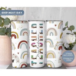 custom rainbow tumbler with teacher name, personalized teacher tumbler, gifts for teachers, custom school tumbler, (tm-5