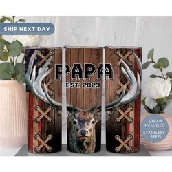 papa est 2023 tumbler  american flag tumbler  deer tumbler  veteran dad  father's day gift gift for dad tumbler for papa