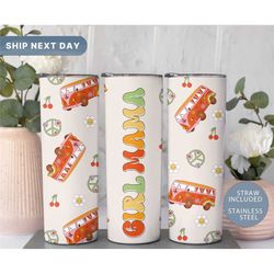 retro girl mama tumbler, girl mom tumbler, retro skinny tumbler, mothers day tumbler, mother travel mug, new mom cup, (t