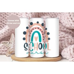 school nurse tumbler, rainbow school nurse tumbler cup, nurse appreciation gift, boho school nurse travel cup, nursing s