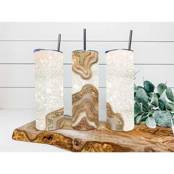 bronze gold faux geode leopard glitter tumbler, personalized tumbler, double wall insulated, gift, tumbler with lid & st
