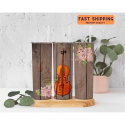 personalized floral violin tumbler, violin tumbler gift, violin music lover tumbler, violin cup for musician, music teac