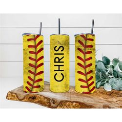 baseball red and yellow tumbler, personalized tumbler, double wall insulated, gift, tumbler with lid & straw, custom tum