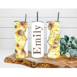 soft sunflower personalized tumbler, personalized tumbler, double wall insulated, gift, tumbler with lid & straw, custom