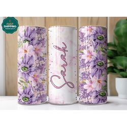 personalized name floral tumbler, name cup custom, name cup with straw, name tumbler cup, tumbler with lid and straw, cu