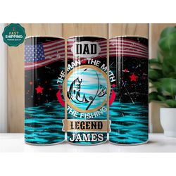 dad tumbler with kids names for men, the man tumbler gifts for dad, the myth tumbler fishing cup personalized, dad fish