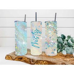 ice opal faux glitter tumbler, personalized tumbler, double wall insulated, gift, tumbler with lid & straw, custom tumbl