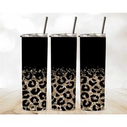 glitter cheetah print tumbler for women, cute leopard to go cup birthday gift for her, chunky glitter travel tumbler wit