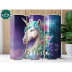 personalized unicorn floral tumbler for women, floral tumbler cup for her, floral unicorn cup gifts, unicorn lover tumbl