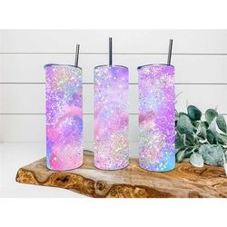 Purple Faux Holographic Glitter Tumbler, Personalized Tumbler, Double Wall Insulated, Gift, Tumbler with Lid & Straw, Cu