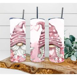 heart gnome tumbler, personalized tumbler, double wall insulated, gift, tumbler with lid & straw, custom tumbler