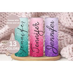 custom glitter tumbler cup with lid and straw, personalized glitter name tumbler, cute glitter to go cup birthday gift f