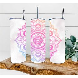 mandala tumbler, personalized tumbler, double wall insulated, gift, tumbler with lid & straw, custom tumbler