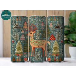 christmas deer embroidery tumbler, deer christmas tumbler, christmas tree tumbler, christmas gift for women, xmas tree g
