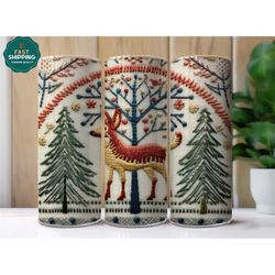 christmas embroidery tumbler, christmas deer tumbler, deer tumbler gift, christmas tree tumbler, christmas gift, winter