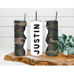 camouflage personalized tumbler, personalized tumbler, double wall insulated, gift, tumbler with lid & straw, custom tum
