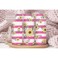 sunflower tumbler for mom for mother's day, pink striped sunflower cup, floral mothers day gift for mama,cute sunflower