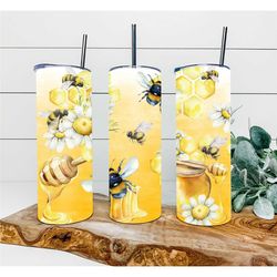 bee honey tumbler, personalized tumbler, double wall insulated, gift, tumbler with lid & straw, custom tumbler, bee tumb