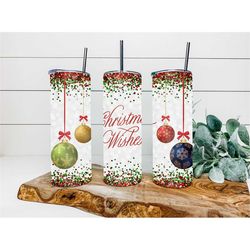 christmas wishes christmas tumbler, personalized tumbler, double wall insulated, gift, tumbler with lid & straw