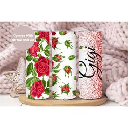 floral gigi tumbler for grandma for mother's day, mothers day gift for gigi, roses gigi travel cup, gigi travel mug, flo