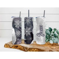 silver agate snowflakes personalized christmas tumbler, personalized tumbler, gift, tumbler with lid & straw, custom tum