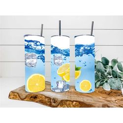 water lemon ice cube tumbler, personalized tumbler, double wall insulated, gift, tumbler with lid & straw, custom tumble