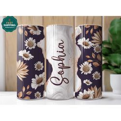 daisy floral tumbler, personalized daisy tumbler gift, daisy tumbler with lid and straw, daisy tumbler with name, person