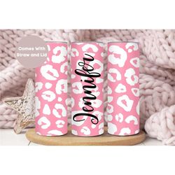personalized pink cheetah tumbler, cute custom cheetah to go cup birthday gift for her, pastel leopard tumbler cup, anim