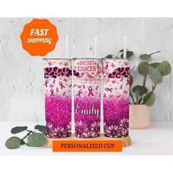 breast cancer awareness tumbler, personalized cancer tumbler, pink ribbon tumbler, cancer warrior tumbler, cancer awaren