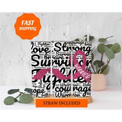 pink ribbon cancer warrior tumbler, breast cancer awareness tumbler, cancer survivor tumbler, cancer pink tumbler, cance