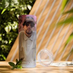 bad bunny skinny tumbler with straw, 20oz