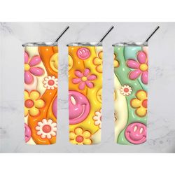 3d retro smiley daisies 20 oz skinny tumbler