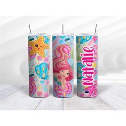 mermaid siren stainless steel skinny tumbler cold hot drink gift for kids school water bottle
