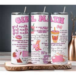 girl math tumbler, stainless steel double wall vacuum insulated tumbler, 20oz skinny tumbler with lid and straw, cups tr