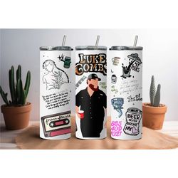 luke combs tumbler, stainless steel double wall vacuum insulated tumbler, 20oz skinny tumbler with lid and straw, cups t